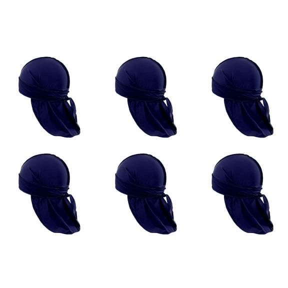 6 Pack Stretchy Durags for Waves Compression and Style (Navy Blue)