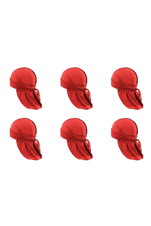 6 Pack Stretchy Durags for Waves Compression and Style (Red)