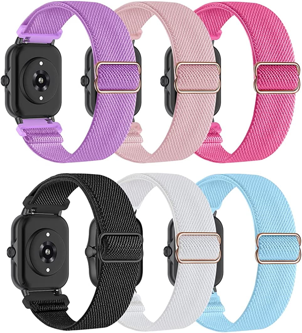 6 Pack Stretchy Nylon Bands Compatible with Amazfit GTS /GTS 2/ GTS 2 Mini/  GTS 2e / GTS 3/ GTS 4 Mini / GTS 4,20mm Elastic Replacement Watch Strap for Amazfit  Bip U Pro , Girls Women 