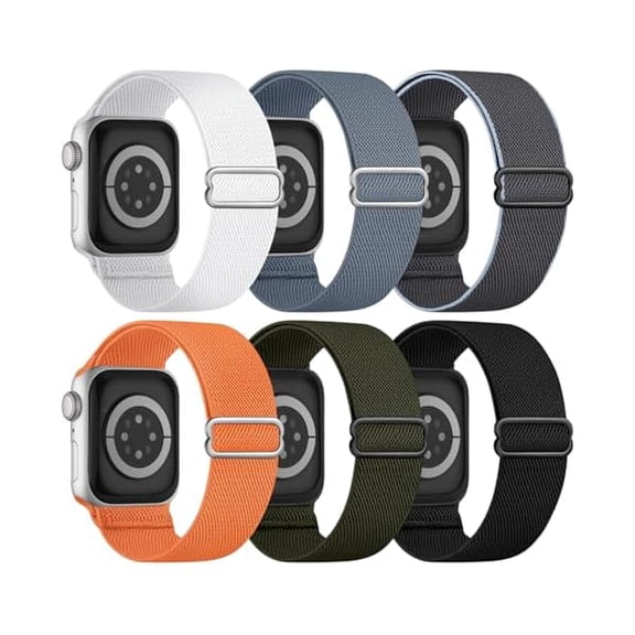 6 Pack Stretchy Solo Loop Compatible with Apple Watch Band 45mm 46mm 44mm 42mm 49mm 41mm 40mm 38mm Men Women, Braided Elastic Nylon Strap for iWatch Series 10 9 8 7 6 5 4 3 11 SE SE 2/3 Ultra Ultra 2