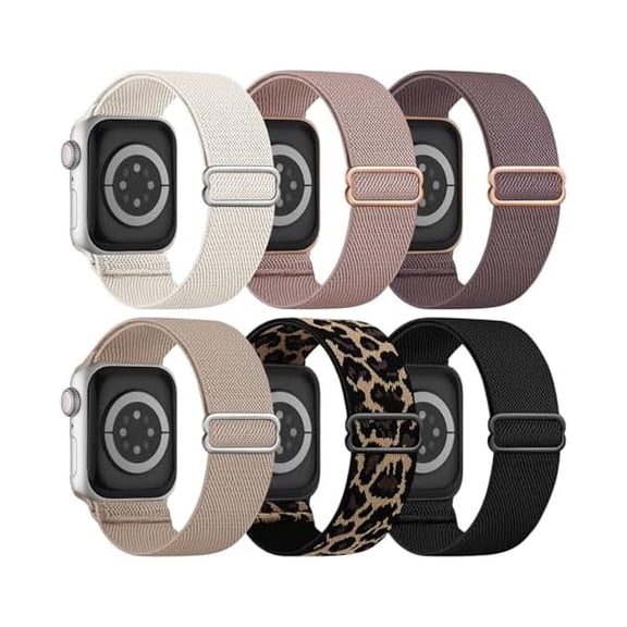6 Pack Stretchy Solo Loop Compatible with Apple Watch Band 45mm 46mm 44mm 42mm 49mm 41mm 40mm 38mm Men Women, Braided Elastic Nylon Strap for iWatch Series 10 9 8 7 6 5 4 3 11 SE SE 2/3 Ultra Ultra 2
