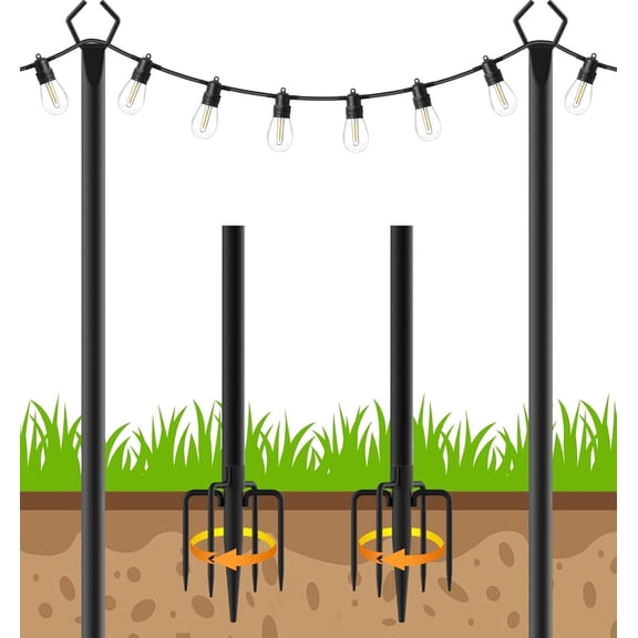 String Light Poles,Metal Poles with Fork for Outdoor String Lights,Outdoor Light Poles with Fork,Poles/Post/Stand for Outside(2pack 10ft)
