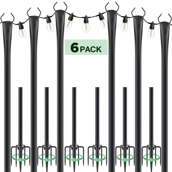 6 Pack String Light Poles,10 Ft Light Poles for Outdoor with Fork,Metal Poles Stand for Patio Deck Backyard