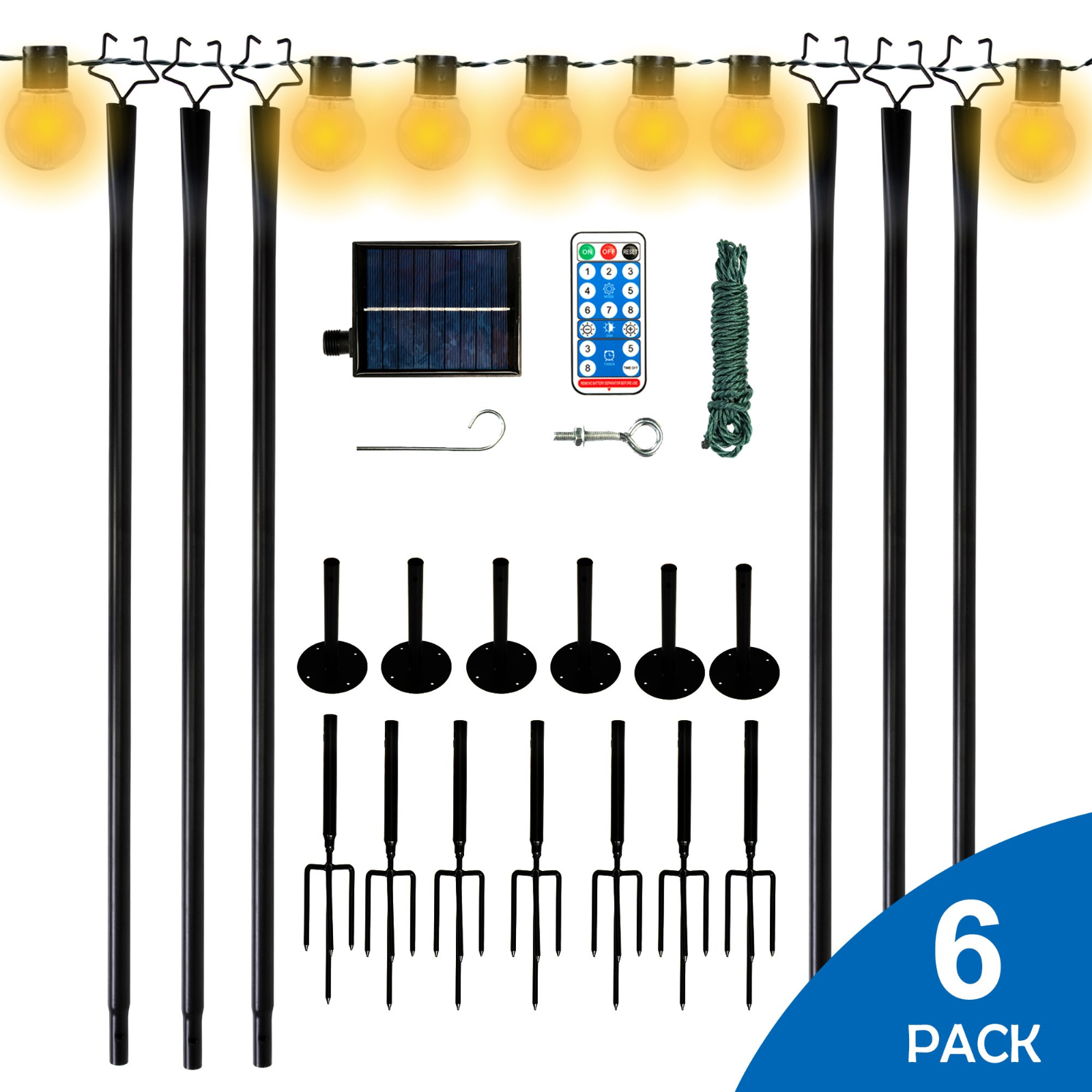 6 Pack String Light Poles 9Ft Outside String Light Poles 8 Light Modes