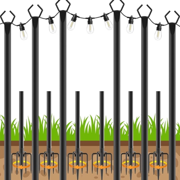 CozyNF 6 Pack 10Ft String Poles, Poles for Outside String Lights,Outdoor with Fork,Metal Poles Stand for Patio,Backyard,Deck