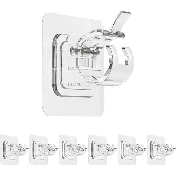6 Pack Strong Adhesive Curtain Rod Holder No Drill Curtain Rod Brackets Renter Friendly Curtain Rod Hooks Fits 0.5'' to 1.2'' Rods Heavy Duty Curtain Rod Holders for Bathroom Kitchen Dorm Apartment