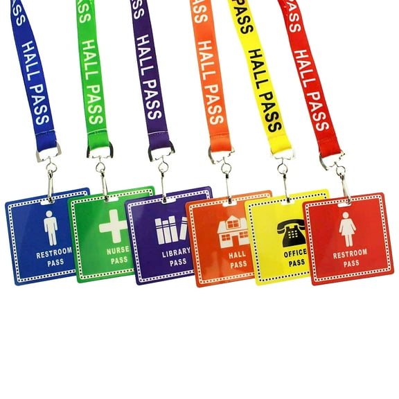 6 Pack - Student Hall Pass Breakaway Lanyards with Location Card Passes - (Hall, Bathroom, Library, Office & Nurse) - Classroom/School Supplies for Teachers by Specialist ID