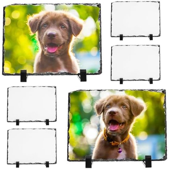 6 Pack Sublimation Blank Slate Rock Photo Plaque Frame with Display Stand, Personalized Rectangular Picture Stone Frame, DIY Gift for Christmas Thanksgiving Birthday Wedding, 7.5 x 5.5 In