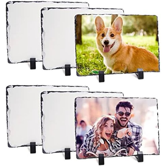 6 Pack Sublimation Slate Blanks Custom Stone Slate Picture Frame Heat Transfer Rock Photo Plaque 5.7x7.7 Inch with Display Stand Decoration for Desktop Souvenir DIY Personalized Gift$$Art & Craft