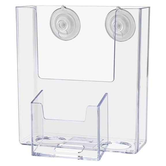 6 Pack Suction Cup Brochure Holder for 4 Inch Wide Trifolds and 2" x 3.5" Vertical Business Cards Window Mount Caddy Clear Acrylic Display for Stores and Restaurants