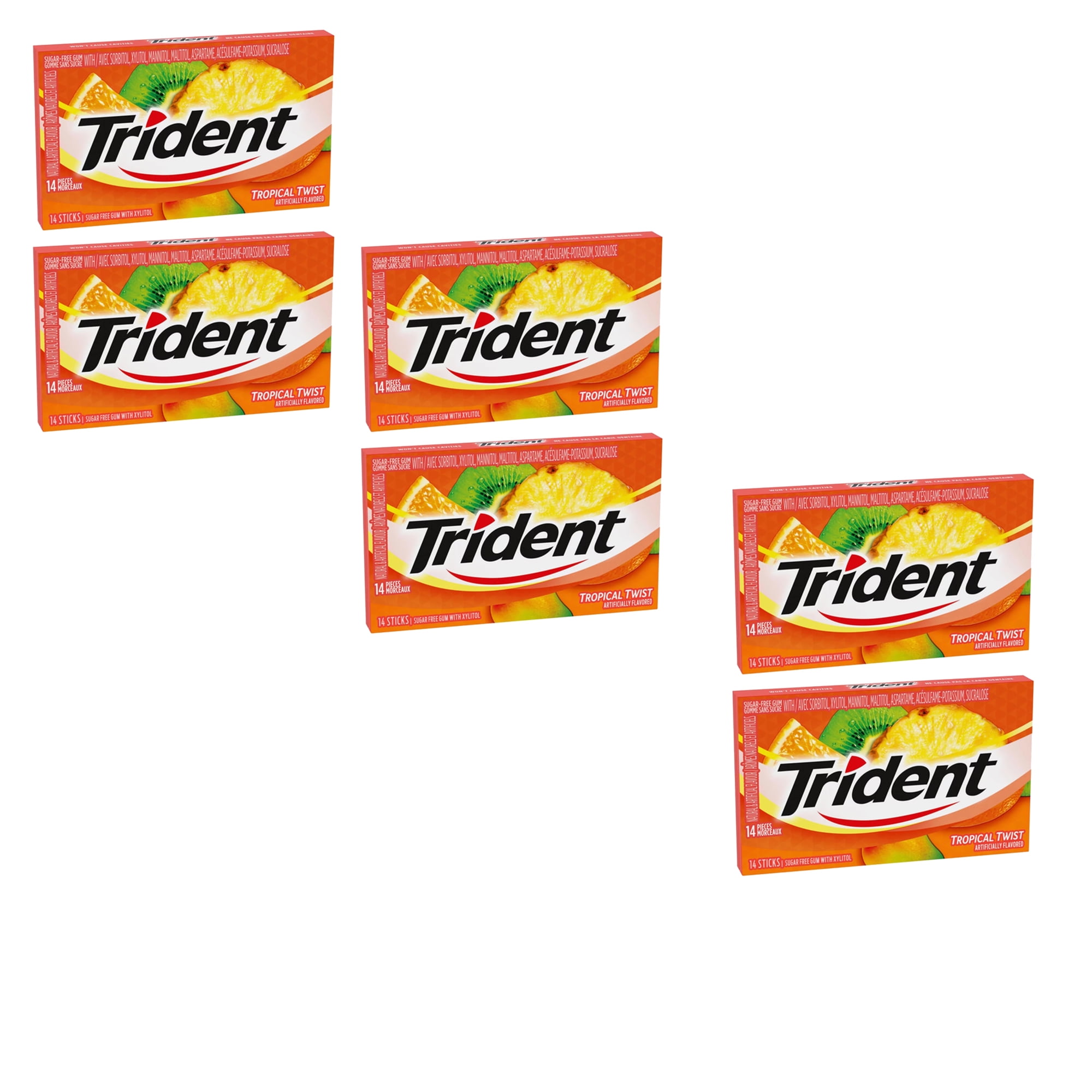 6 Pack Sugar-Free Gum | Trident Tropical Twist Flavour Gum - 14 Pieces Per Pack |Buy from RADYAN
