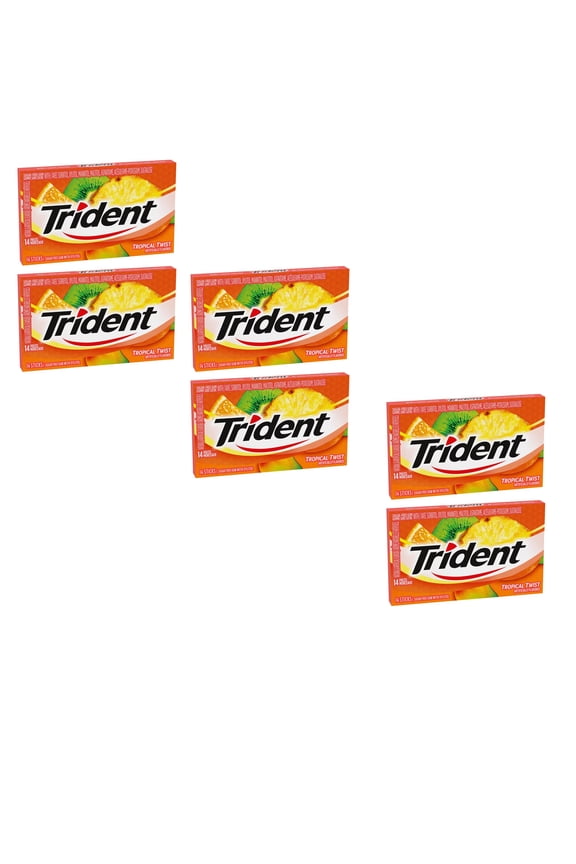 6 Pack Sugar-Free Gum | Trident Tropical Twist Flavour Gum - 14 Pieces Per Pack |Buy from RADYAN