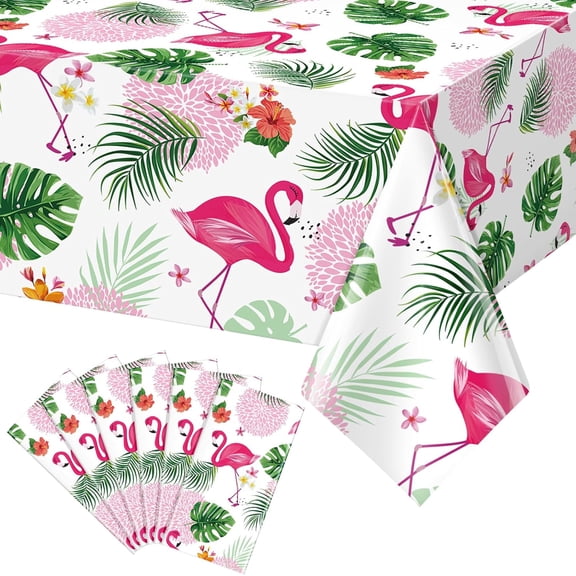 6 Pack Summer Flamingo Tablecloth Party Decorations, Hawaiian Tropical Plastic Table Cloth, Disposable Luau Table Cover for Summer Flamingo Picnic Birthday Party Supplies Decorations, 54” x 108”