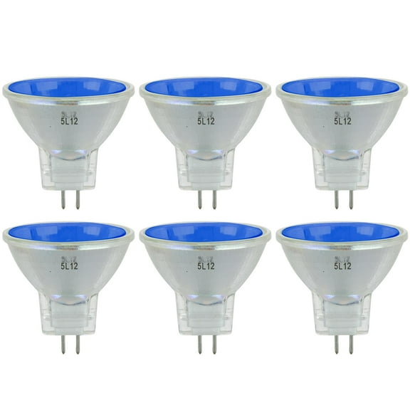 6 Pack Sunlite 20 Watt, 10 Narrow Spot, Colored MR11 Mini Reflector with Cover Guard, GU4 Base, Blue