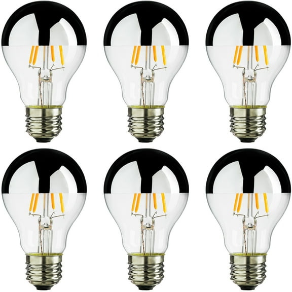 6 Pack Sunlite Edison Style Silverbowl LED Bulb in 2200K Warm White, Dimmable, Medium Base, 25,000 Hour Life, 6 Watt (50 Watt Equivalent), 450 Lumens
