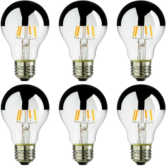 6 Pack Sunlite Edison Style Silverbowl LED Bulb in 2200K Warm White, Dimmable, Medium Base, 25,000 Hour Life, 6 Watt (50 Watt Equivalent), 450 Lumens