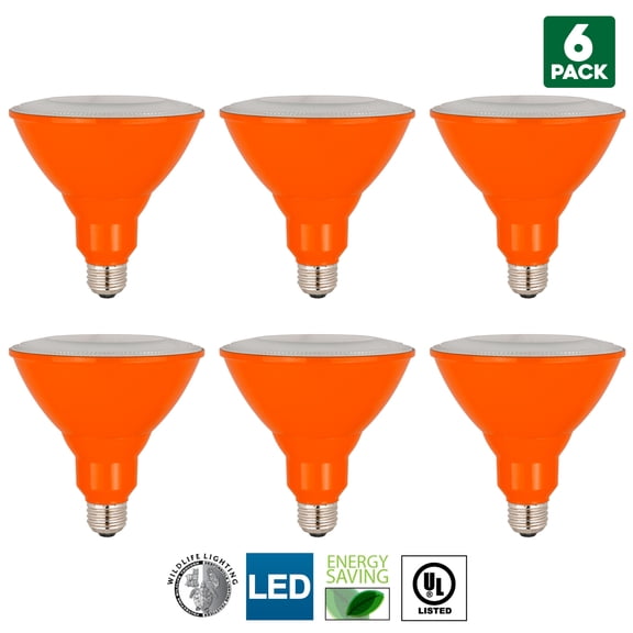 6-Pack Sunlite LED PAR38 Orange Floodlight Bulb, 8W (25W Equivalent), Medium (E26) Base, Indoor, Outdoor, Wet Location, Turtle Safe and Wildlife Friendly, 25,000 Hour Lifespan, UL Listed