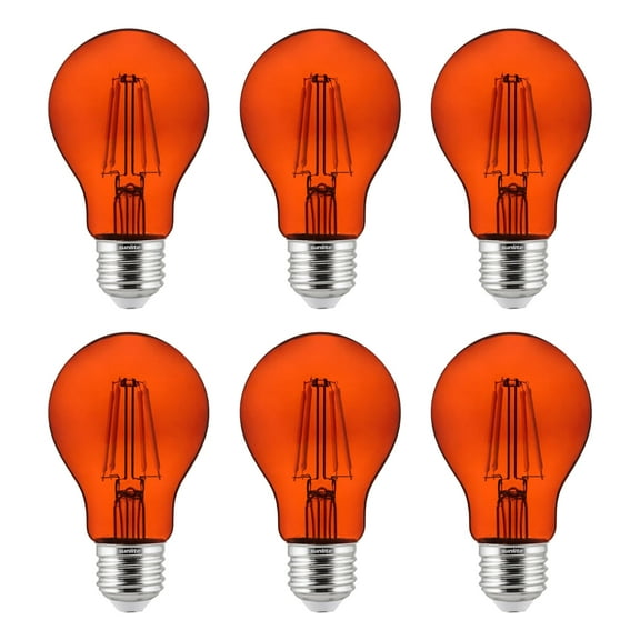 6-Pack Sunlite LED Transparent Orange A19 Filament Bulbs, 4.5 Watts, Dimmable, UL Listed