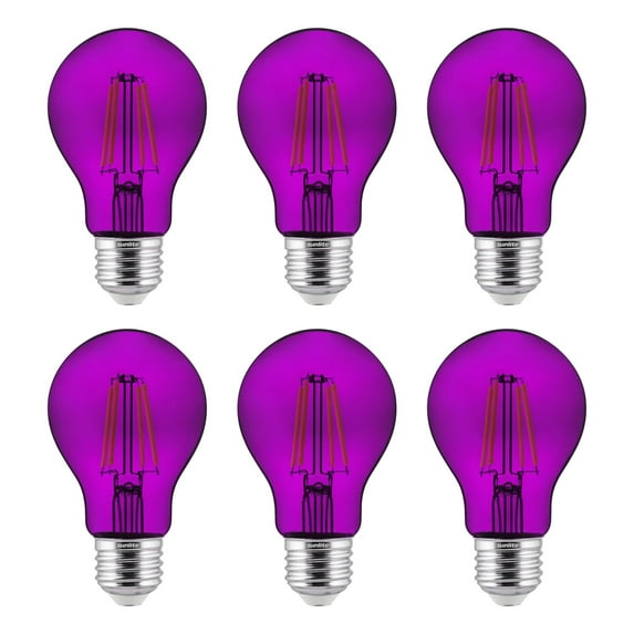 6-Pack Sunlite LED Transparent Purple A19 Filament Bulbs, 4.5 Watts, Dimmable, UL Listed