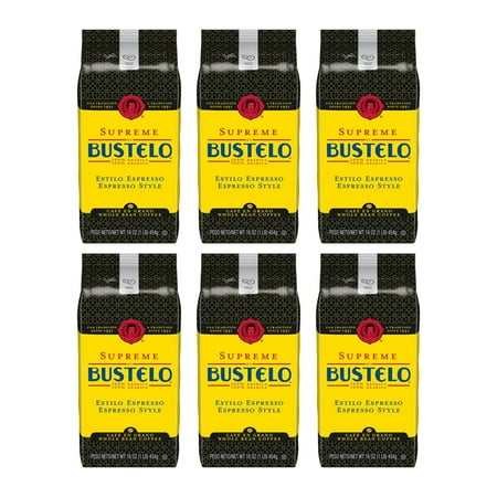 (6 Pack) Supreme by Bustelo Espresso Style, Dark Roast, Whole Bean Coffee, 16 oz Bag