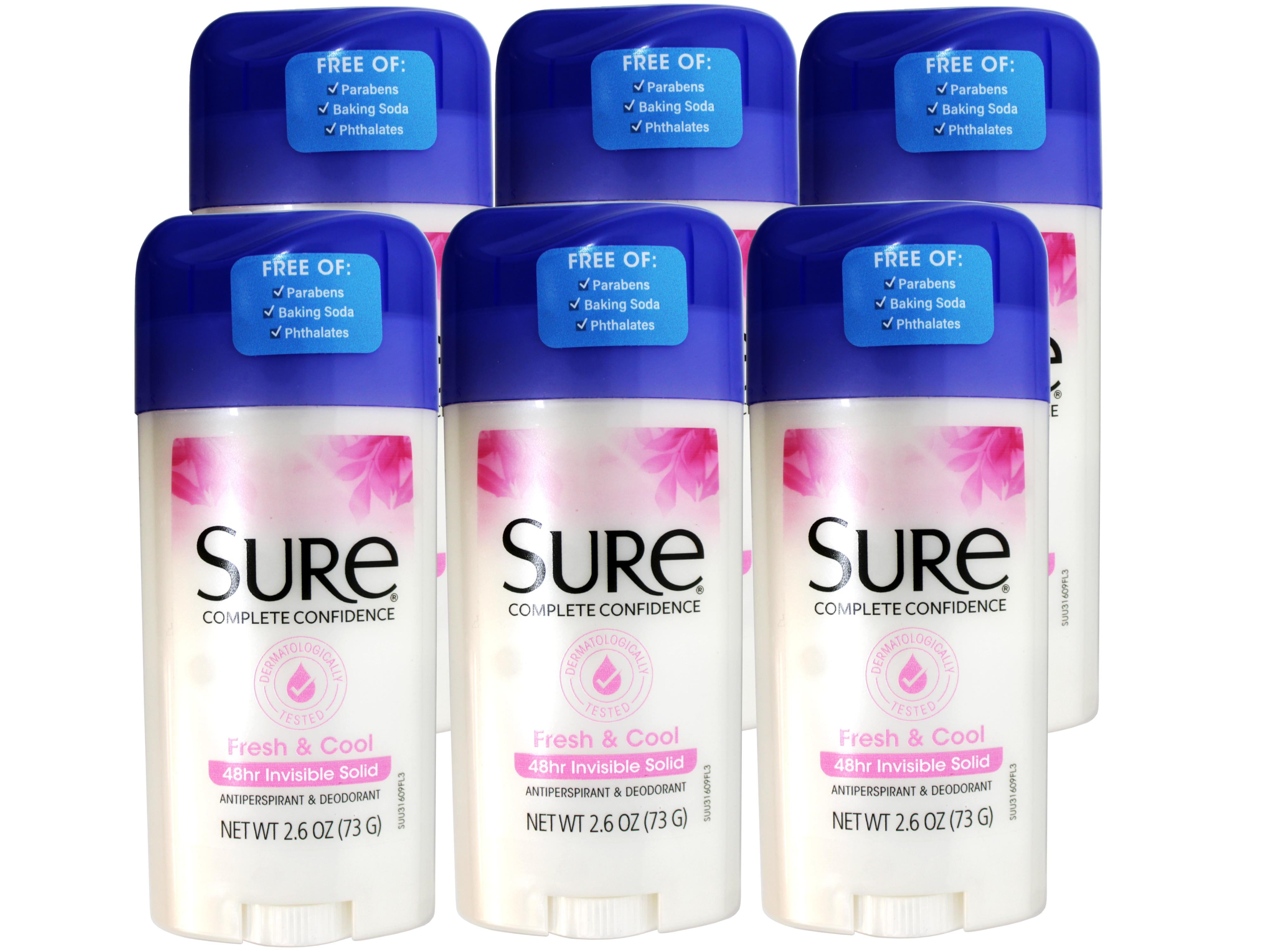 6 Pack - Sure Antiperspirant & Deodorant, Fresh and Cool, 48-Hour Invisible Solid, 2.6 oz