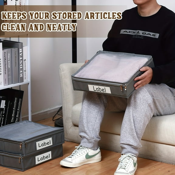 6-Pack Sweater Storage Bags Large 14x12x3 Inch Dustproof Organizers w/ Easy-Glide Zipper & Label Pockets Closet & Under-Bed Storage