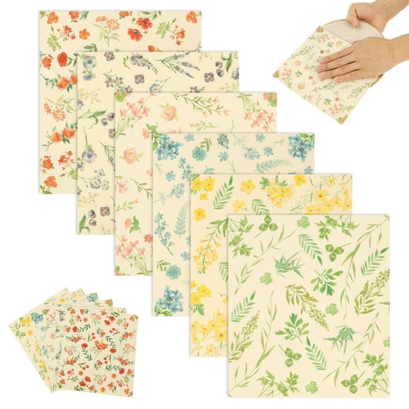 6 Pack Swedish Dishcloth Mixed Color Reusable Cleaning Cloth Assortment Kitchen Cloth Washable Absorbent Sponge Alternative for Dish (Flower Theme)