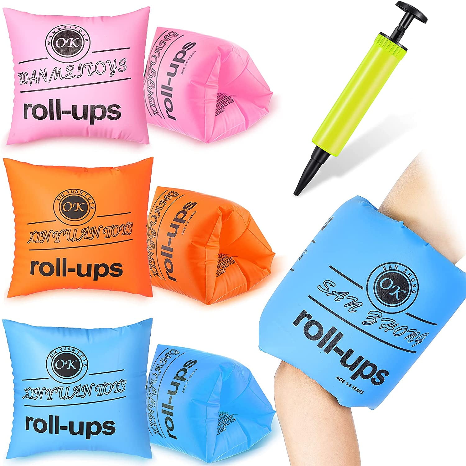 6 Pack Swimming Arm Float Rings PVC Arm Floaties for Adults Teens