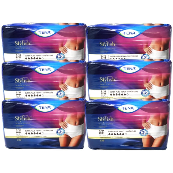 6 Pack - TENA Super Plus Heavy Absorbency Incontinence Underwear for Women, Small/Medium, 18 Count