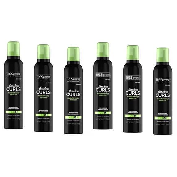 TRESemme Flawless Curls Moisturizing Mousse with Coconut and Avocado Oil Level 4 Hold Curl Defining Hair Styling Foam 10.5 oz (Pack of 6)