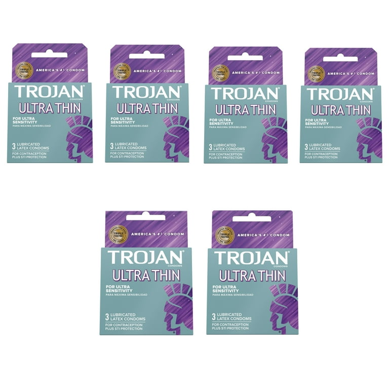 Trojan Ultra Thin Lubricated Condoms - 3 Count, Pack of 6 