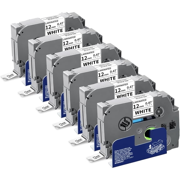 6-Pack TZe-231 Label Tape TZ Tape 12mm 0.47 Laminted White Compatible for Ptouch Label Maker Tape TZe231 TZe-2312pk TZ-231 Refills for P Touch PT-D210 PTD220 H110 D610BT D400, 1/2" x 26.2 ft