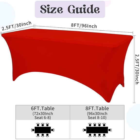 6 Pack Table Cloth 8ft Red Tablecloths for Rectangle Folding Table Spandex Fitted Stretch Cover Wrinkle Resistant Washable Protector for Party, Wedding, Banquet, Festival