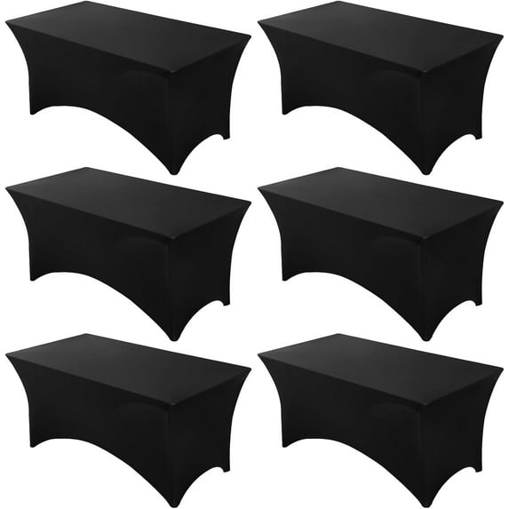 6 Pack Table Cover, 6FT Spandex Table Cloth Fitted Rectangular Tablecloth Resistant Stretch Rectangular Patio Table Cover for Event, Wedding, Banquet, Party (Black, 72L x 30W x 30H Inch)