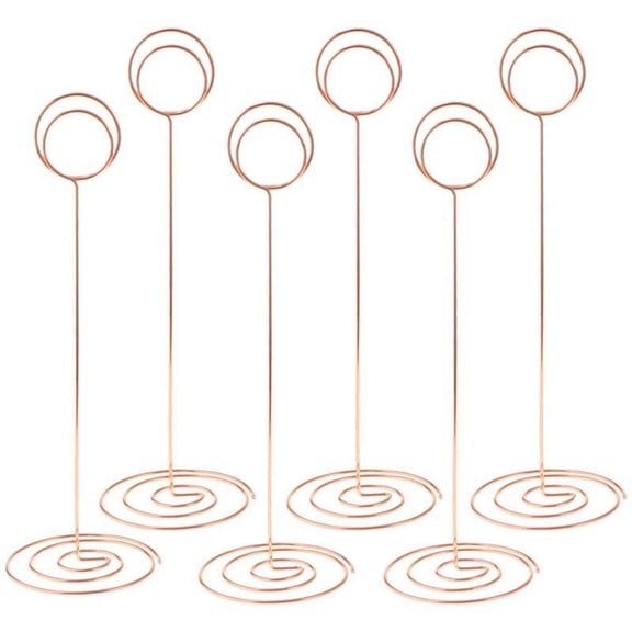 6 Pack Table Number Card Photo Holder Stands Place Paper Menu Clips, Circle Shape (Gold / Rose Gold) - Rose Gold