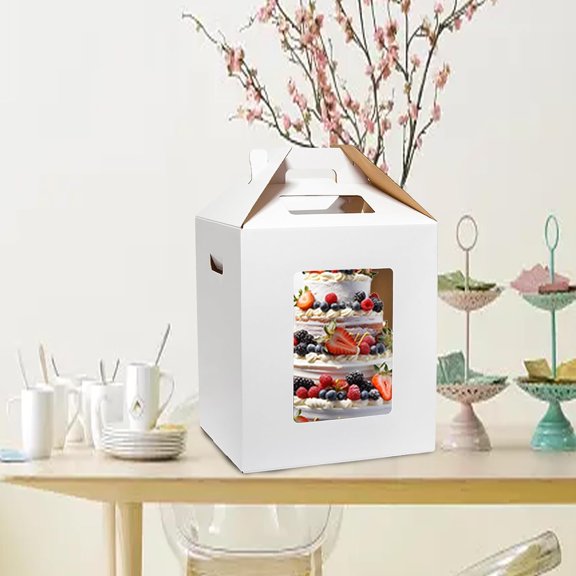 6 Pack Tall Cake Box with Window - 10x10x12 & 12x12x14 Inch Disposable Bakery Transport Box for Wedding, Birthday, Party