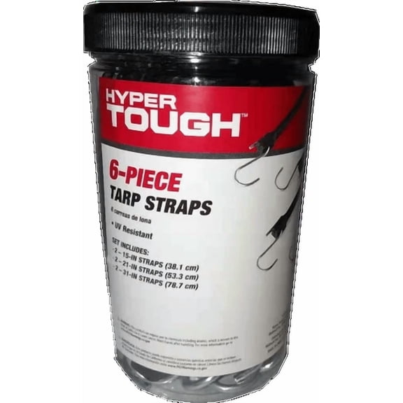 6-Pack Tarp Strap With Steel Hooks, 15", 21", & 31" Straps