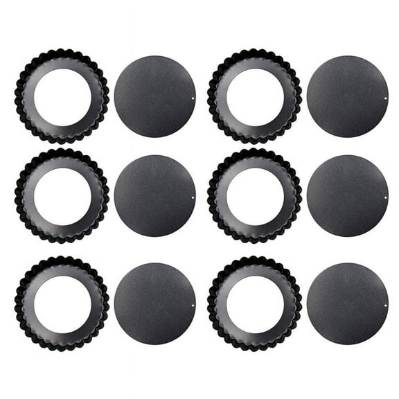 6 Pack Tart Tins with Loose Base, 4 inch Removable Bottom Non Stick Round Carbon Steel Black Pans Quiche Set for Cheesecakes Pie Pizza Pan