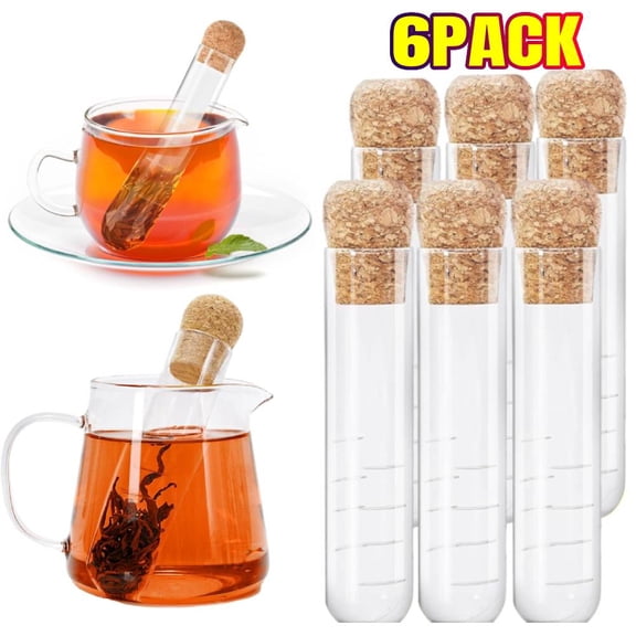 6 Pack Tea Infuser for Loose Tea, Glass Strainers for Long Leaf Tea, Reusable Glass Diffuser with Cork, Large Loose Tea Steeper Filter for Cup