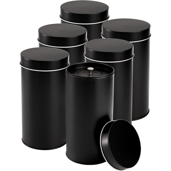 6 Pack Tea Tin Canister with Airtight Double Lids, 32 Fl Oz Tin Can Box and Large Round Kitchen Canisters for Loose Tea, Coffee, Candy, Herbs and Spices(Black)