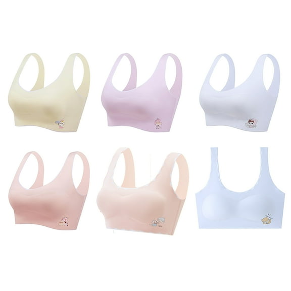 6 Pack Teen Girls Training Bras Summer Padded Bra Wireless Comfort Tank Top Fashion Printed Cute Underwear Bralettes, Multi-Pack, L