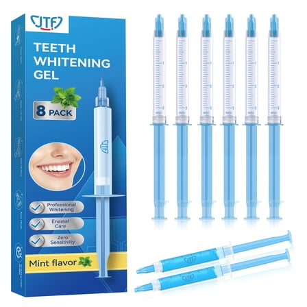 JTF 8-Pack Teeth Whitening Gel Refills Kit, 6 Whitening Gels Containing 35% Carbamide Peroxide and 2 Remineralizing Gels for Stain Removal, Enamel Safe and No Sensitivity, Mint Flavor