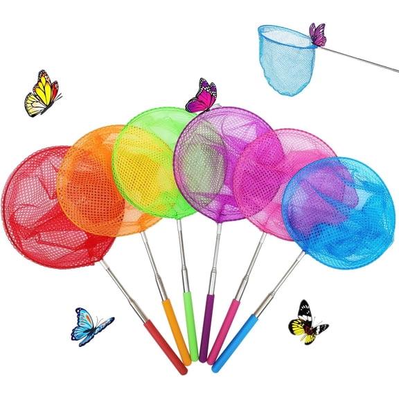 6 Pack Telescopic Butterfly Nets, Insect Catching Nets, Fishing Net, Nature Exploration Toys for Kids Outdoor Playing
