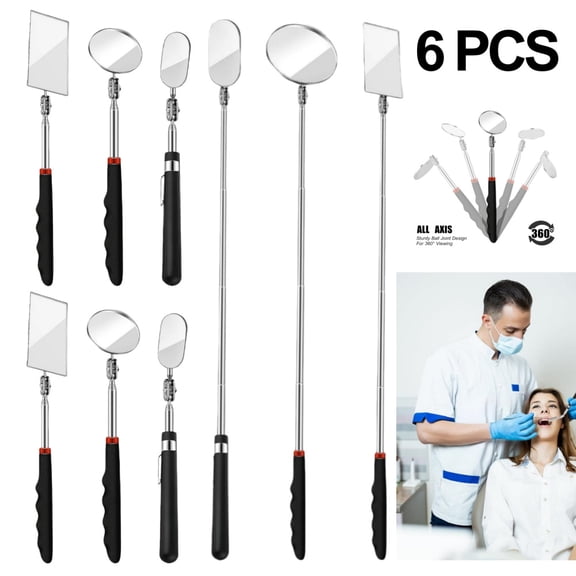 6 Pack Telescoping  Mirror For Teeth Inspection, Handhold Square Round Mirrors For Checking Vehicle, Observing, Beauty & Make Up, Dentist Check-Up