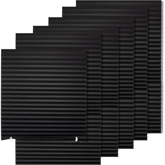 6 Pack Temporary Blackout Paper Shades for Windows,Paper Pleated Blinds with Adhesive,No Tools No Drilling Free Cut Size Temporary Room Darkening Shades(Black, 36" W x 72" H)