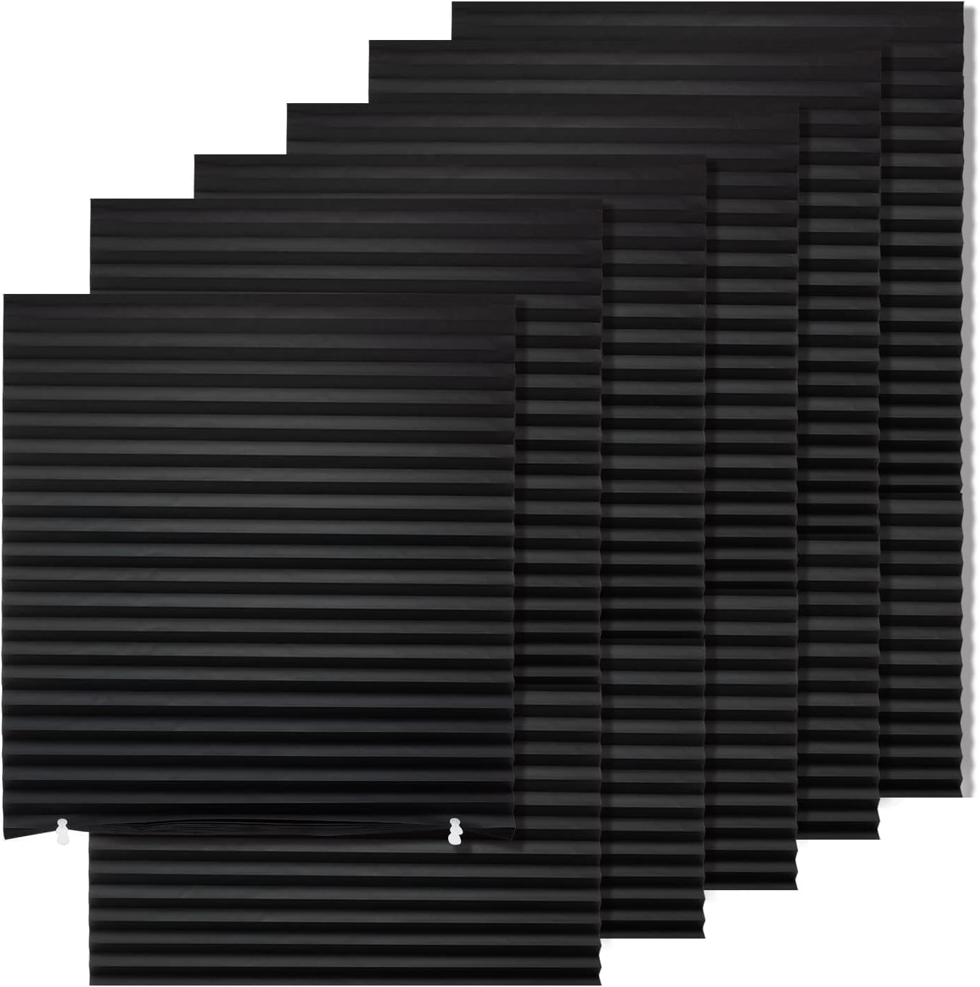 6 Pack Temporary Blackout Paper Shades For Windows Pleated Blinds With Adhesive No Tools Drilling Free Cut Size Room Darkening Shades(black  24" W X 72" H)