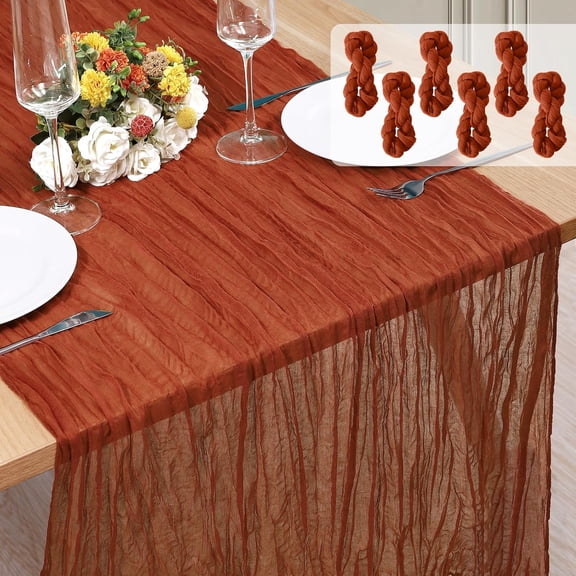 6 Pack Terracotta Cheesecloth Table Runner 35" x 120" Rustic Gauze Boho Chair Sashes for Bridal Shower Wedding Party Catering Home Decoration Supplies