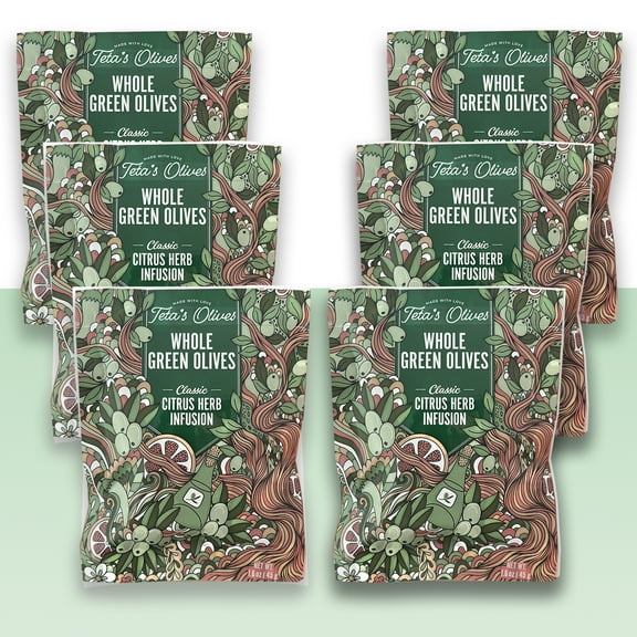 Teta's Double Marinated Green Olives, Lemon Citrus Herb 6-Count 1.6oz