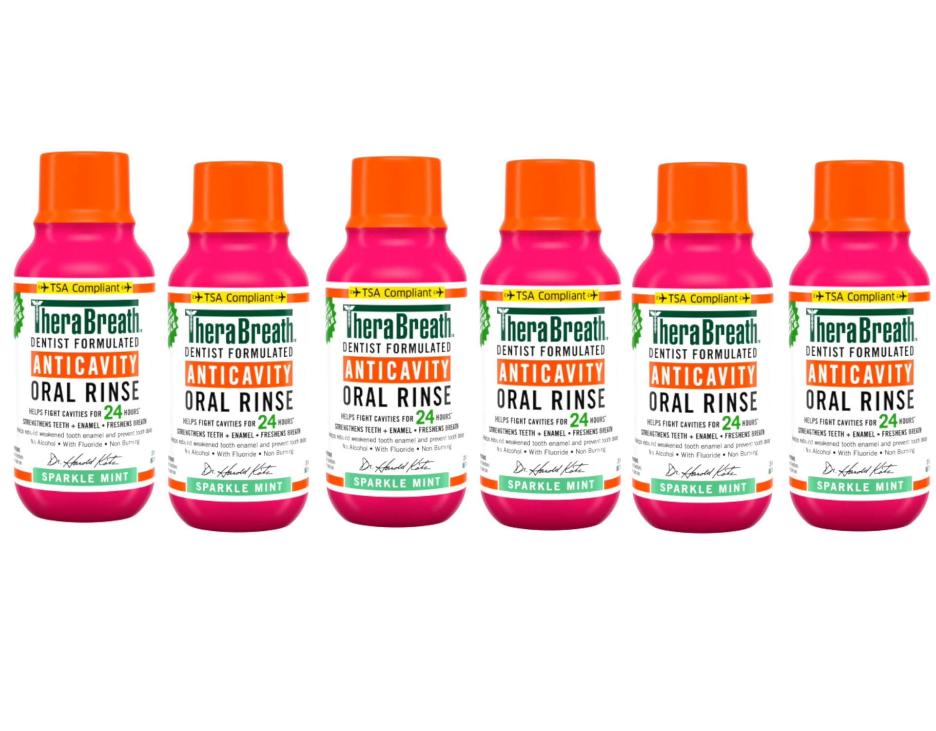 6 Pack - TheraBreath Anticavity Fluoride Mouthwash, Sparkle Mint, Travel Size, 3 fl oz