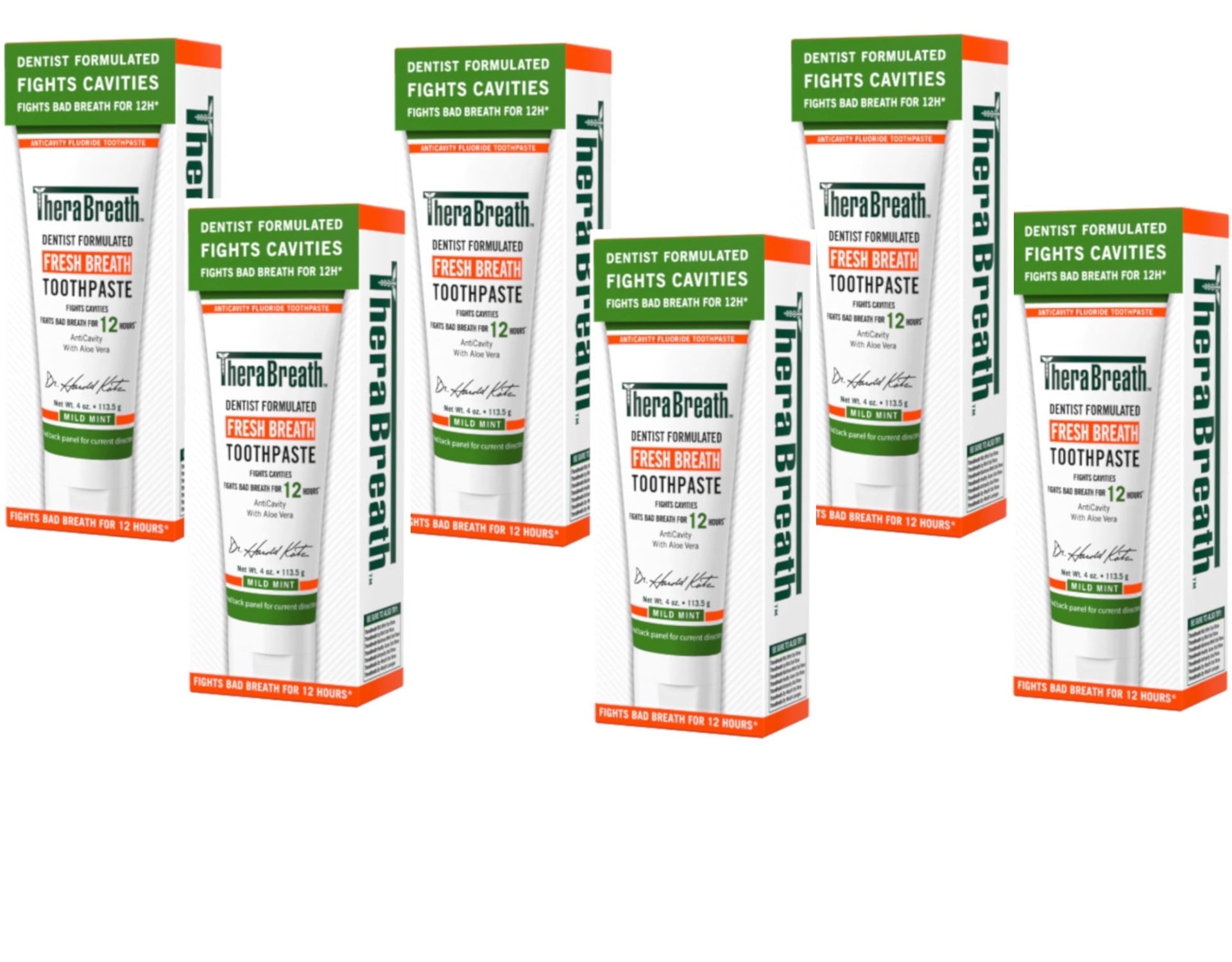 6 Pack - TheraBreath Fresh Breath Dentist Formulated Toothpaste, Mild Mint, 4 Ounce